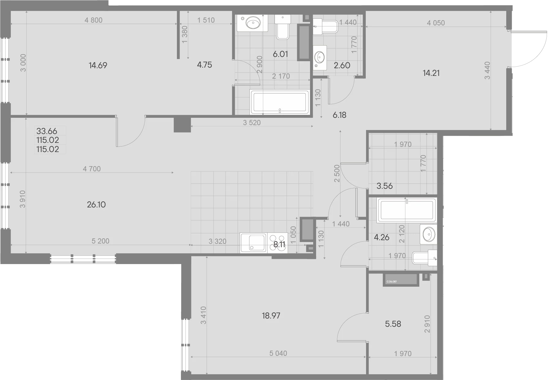 Планировка 2-комнатная 112,7 м² в клубном доме «Amo» — Клубный дом «Amo»